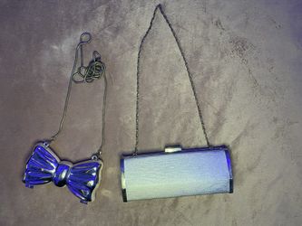 Silver bow cross body purse and clutch bag set (both purses comes together) 