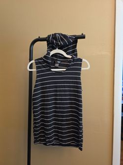 Navy Blue and White Striped Hooded Tank Top Size S