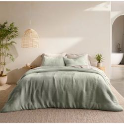 New Miryana Sage Green Muslin Cotton Duvet Cover with Shams Set