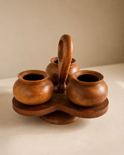 Vintage Wooden 3-Bowl Serving Caddy