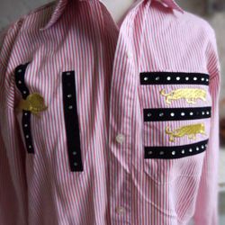 Vintage Red & White Striped Napoleon-Inspired Button-Up 