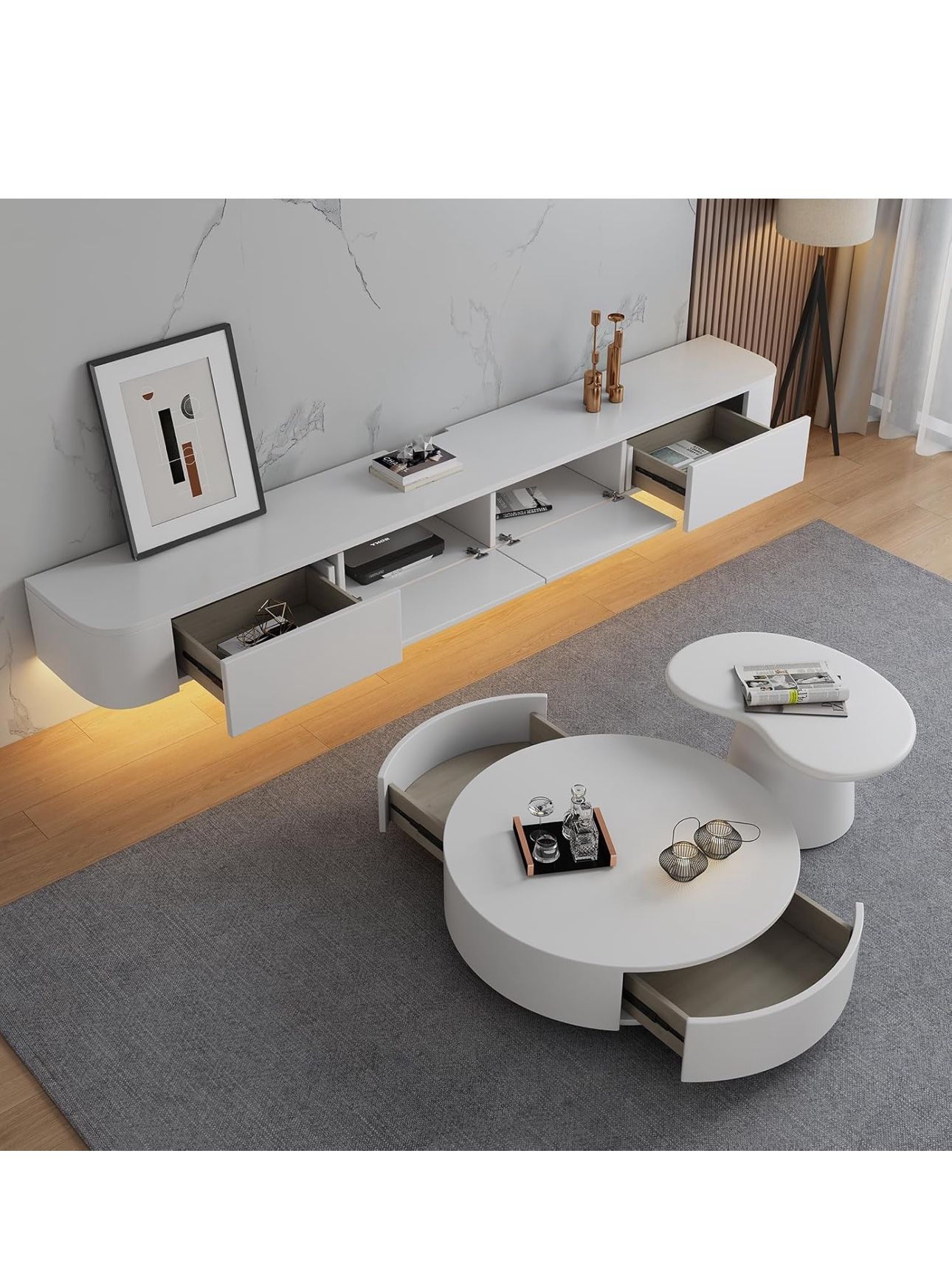 Floating TV Stand - Wall Mounted Media Console with 2 Drawer, Floating Entertainment Center TV Cabinet, Wall Mounted Audio/Video Shelf