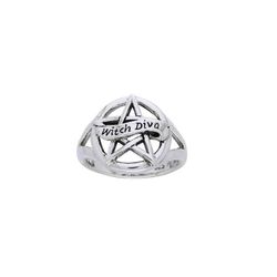 Witch Diva Pentacle Sterling Silver Ring, sizes 5, 7 & 8