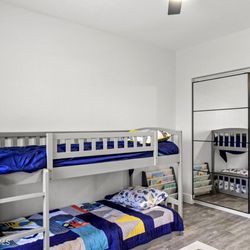 Gray Twin/twin Bunk Bed With Slide And Storage Steps