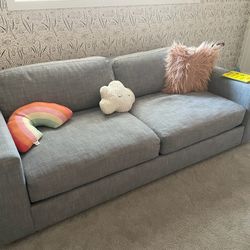 West Elm Urban Sofa 84.5” – Shelter Blue Linen, Modern Living Room