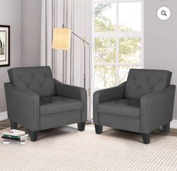 Set Of 2, Dark Grey Accent Chairs For Living Room, Bedroom, Office