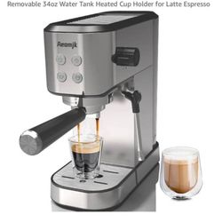 Electric Coffee Machine with Milk Frothing System 20Bar Mini Coffee Maker with and Steam Wand Pressure Gauge Double Serve Removable 34oz Water Tank He