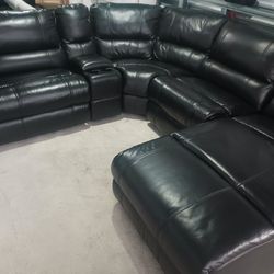 SECTIONAL GENUINE LEATHER RECLINER ELECTRIC LEATHER BLACK COLOR.. DELIVERY SERVICE AVAILABLE 💥🚚💥