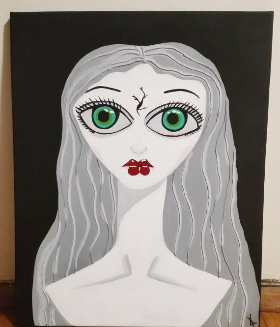 16x20 Acrylic And Mixed Media Painting Of Big Eyed Porcelain Doll On Stretched Canvas Titled "Unbreakable."