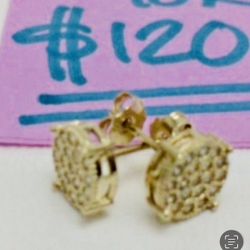 10K Solid Gold Earring CUBIC ZIRCONIUM STONES For Wedding 