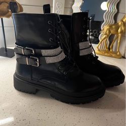 Rhinestone Combat Boots 