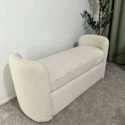 Faux sherling velvet upholstery rounded entryway bench threshold