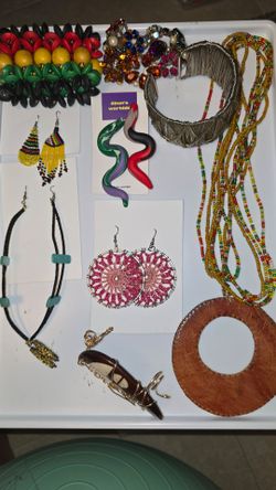 Vintage Boho Jewelry Lot Wood Beaded Necklace Earrings Bracelets Statement