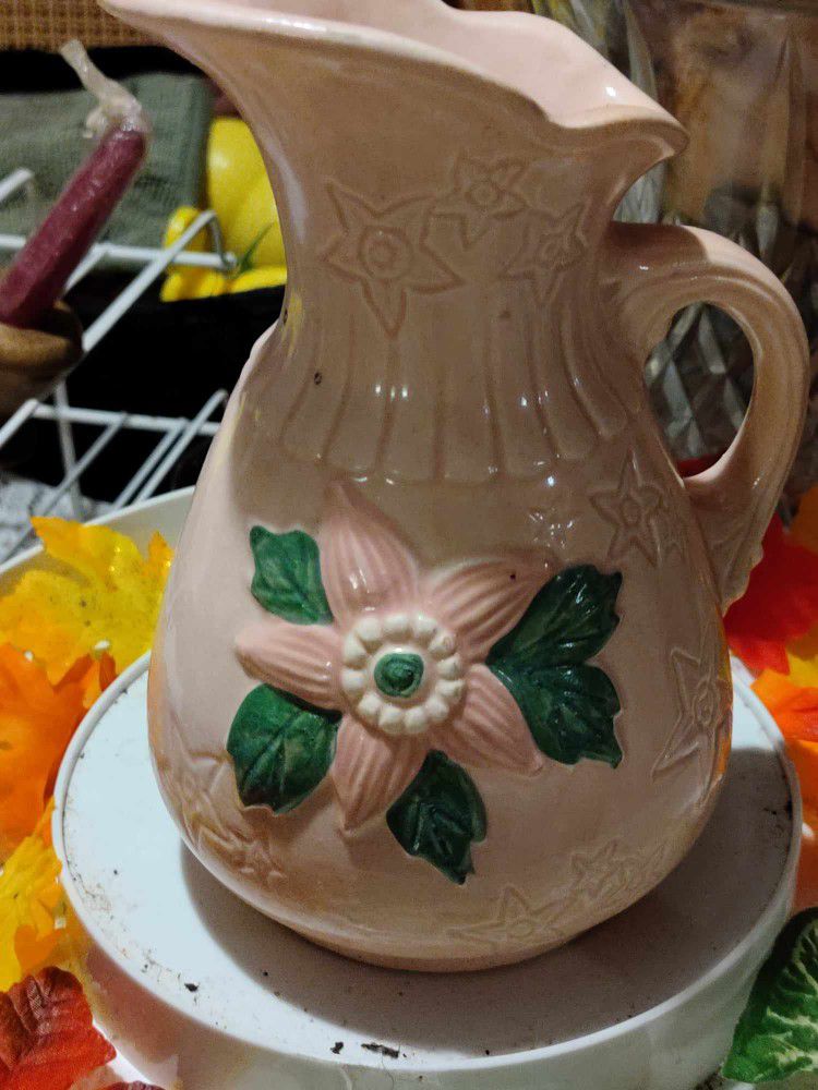 Pink Vintage Hull USA G-6 Star Flower Art Pottery Pink Pitcher

