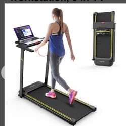 Folable Treadmill with Desk Workstation, 3 in 1 Folding Treadmill 300lb Capacity Walking Pad with De
