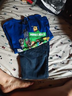 Boys size 12 regular pants Minecraft shirt medium