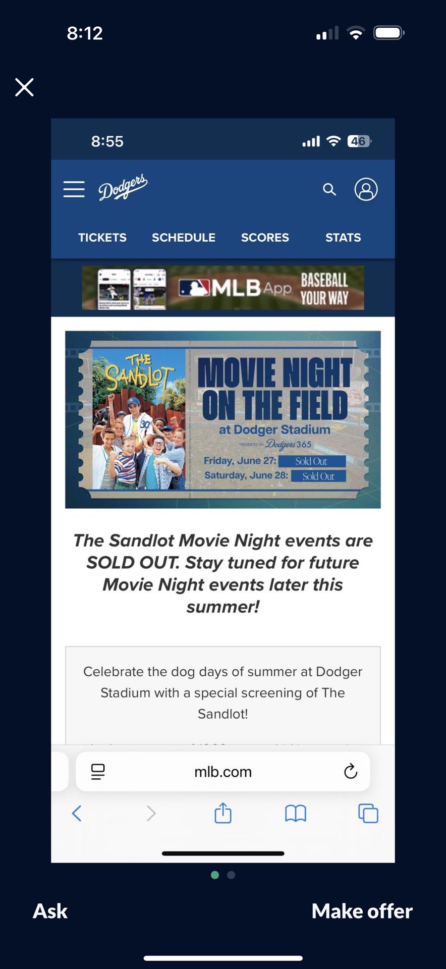 Sandlot Movie Night At Dodger stadium