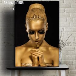 Black Gold Nude African Art Woman Oil Painting on Canvas Posters and Prints Scandinavian Cuadros Wall Picture for Living Room35 height 23 wide