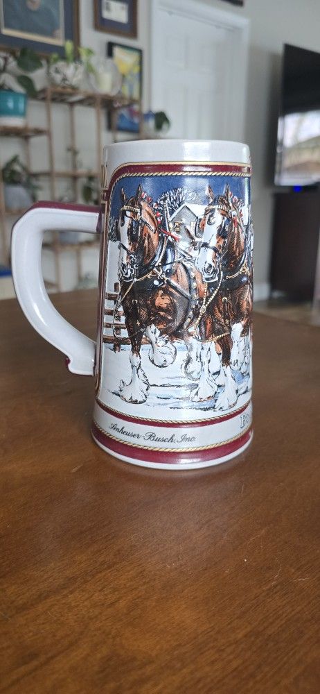 Vintage 1989 Budweiser Holiday Beer Stein Mug Clydesdale Collectors Series