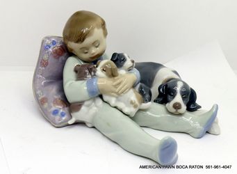 Lladro Figurine "Sweet Dreams" Boy Sleeping with Puppies #1535 Vintage 