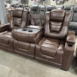 Owner's Box Thyme Power Reclining Sofa and Loveseat Living Room Set 