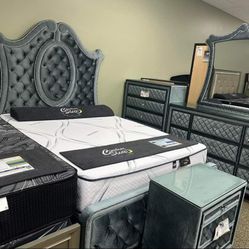 Tufted Bedroom Set Queen or King Bed Dresser Nightstand Mirror Chest Options Voltare