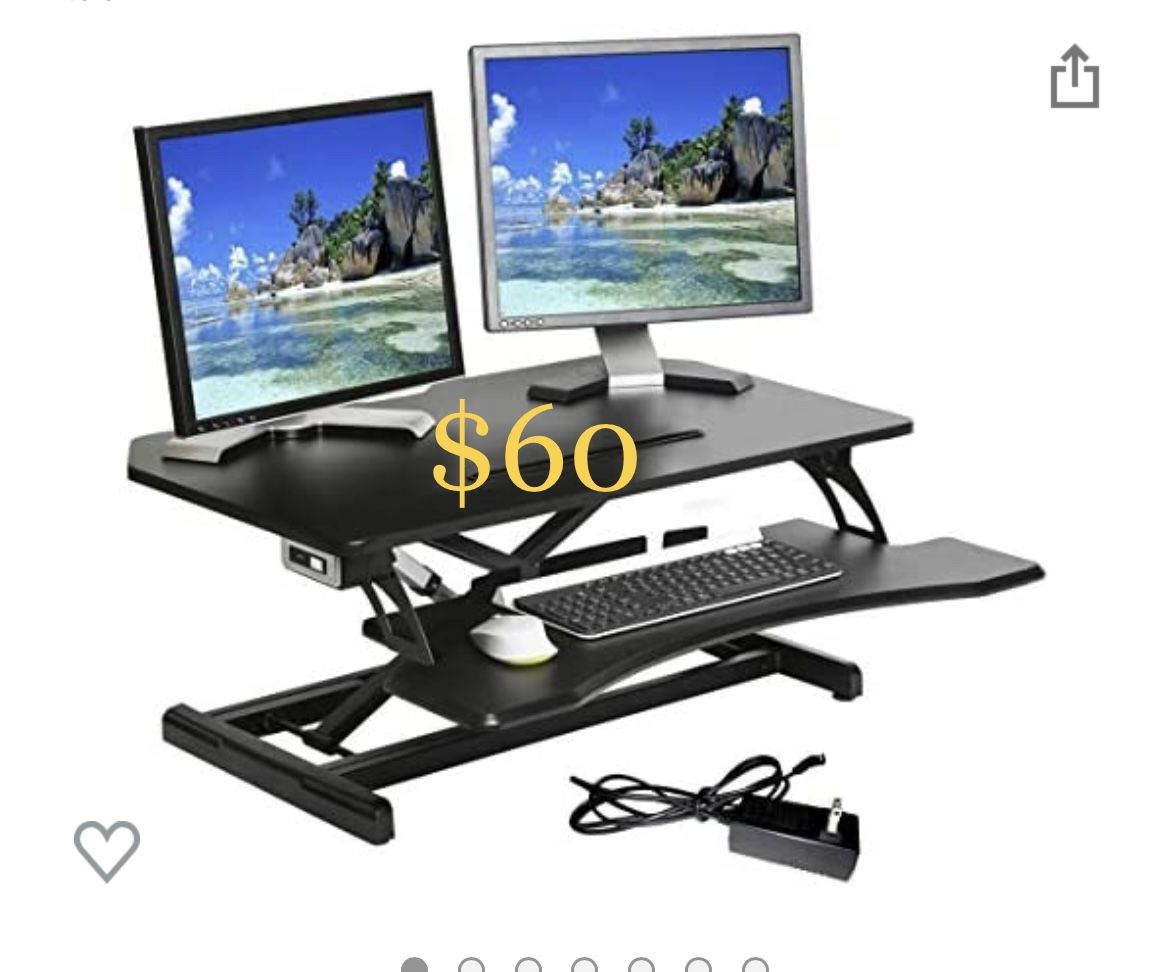 Seville Classics OFF16072B Airlift Electric Adjustable Standing Desk Converter
