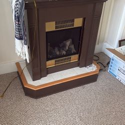 Electric Wooden Vintage Fireplace With Tile And Wood Base