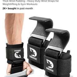 DMoose Fitness Weight Lifting Hooks (Pair) for Deadlifts, Pull Ups, Rows & Shrugs - Anti-Rip Nylon Strap Hand Grips with Thick Wrist Padding - Heavy D