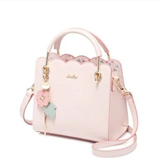 Elegant Pink Crossbody Bag with Floral Accent women Princess leather