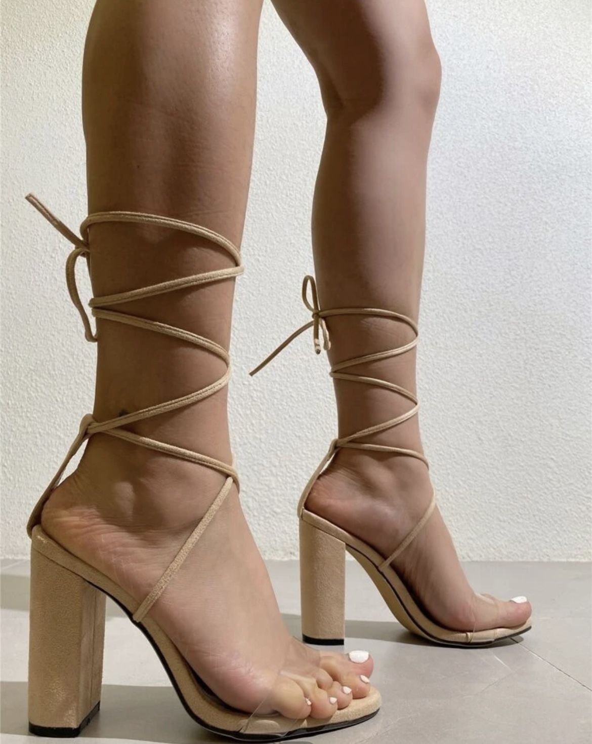 Clear Nude Heeled Gladiator Sandals
