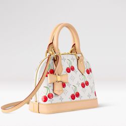 Louis Vuitton x Takashi Murakami Alma BB. Damier Azure + Cherries.