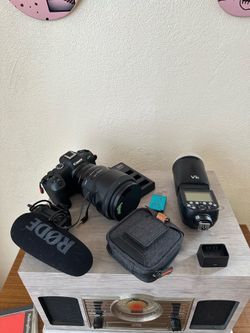Canon R8 with Sigma 24-70mm 2.8 lens and extras