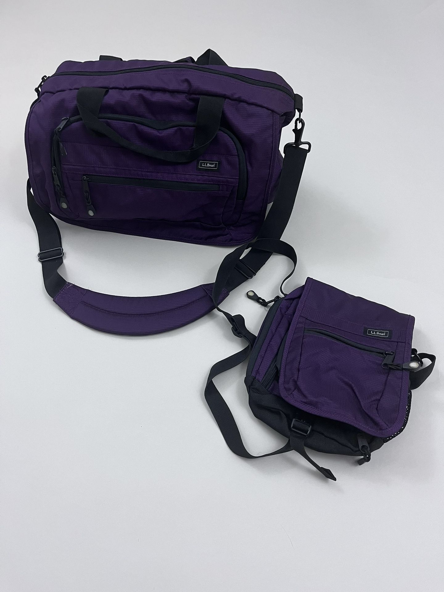 Vintage LL Bean Duffle Bag Large Weekender Travel Purple 2 Sets