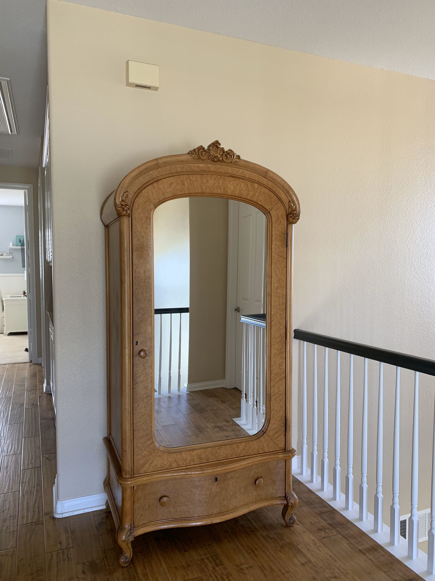 Antique Birdseye Maple Mirrored Armoire