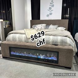 Upholstered Eastern King Audio Flame Visualizer Bed Brown