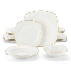 White Porcelain Dinnerware Set with Gold Rim