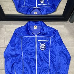 Vintage 1990s S noa Satin Blue Varsity Embroidered Jacket