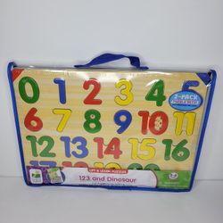 New Lift & Learn Wooden Puzzles 123 And Dinosaur 