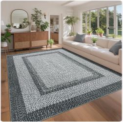 BRAND NEW 6x9 Washable Area Rug - Grey Braided Pattern Non-Slip Living Room Rug