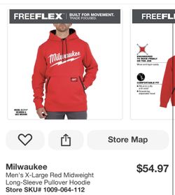 New Milwaukee Men's X-Large Red Midweight Long-Sleeve Pullover Hoodie