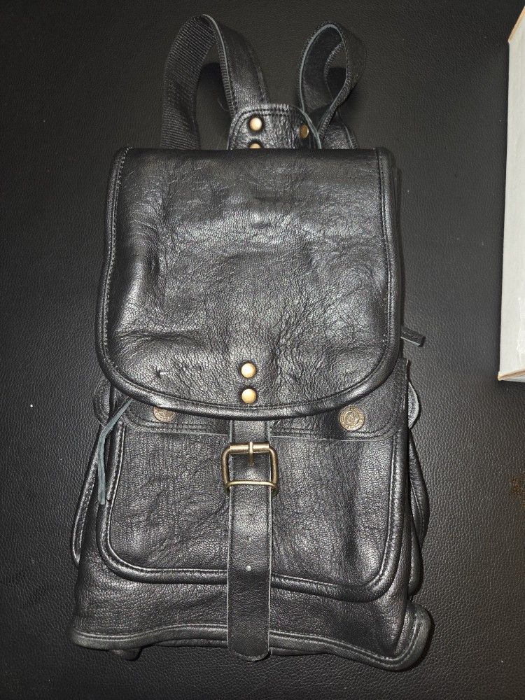The Cottage" Leather Mini Backpack - Black