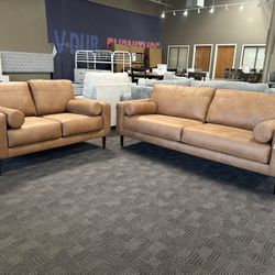 Camel Mid Century Modern Sofa Set 