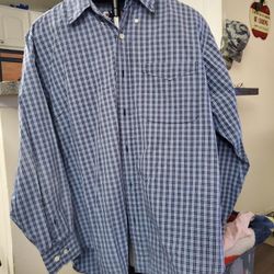 Badge 100% Cotton Men's Long Sleeve Button Up Plaid Shirt Size Large #1G