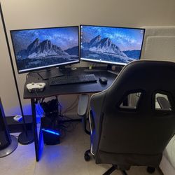 Complete Gaming Setup – PC + 2 Gaming Monitors + Chair + Desk