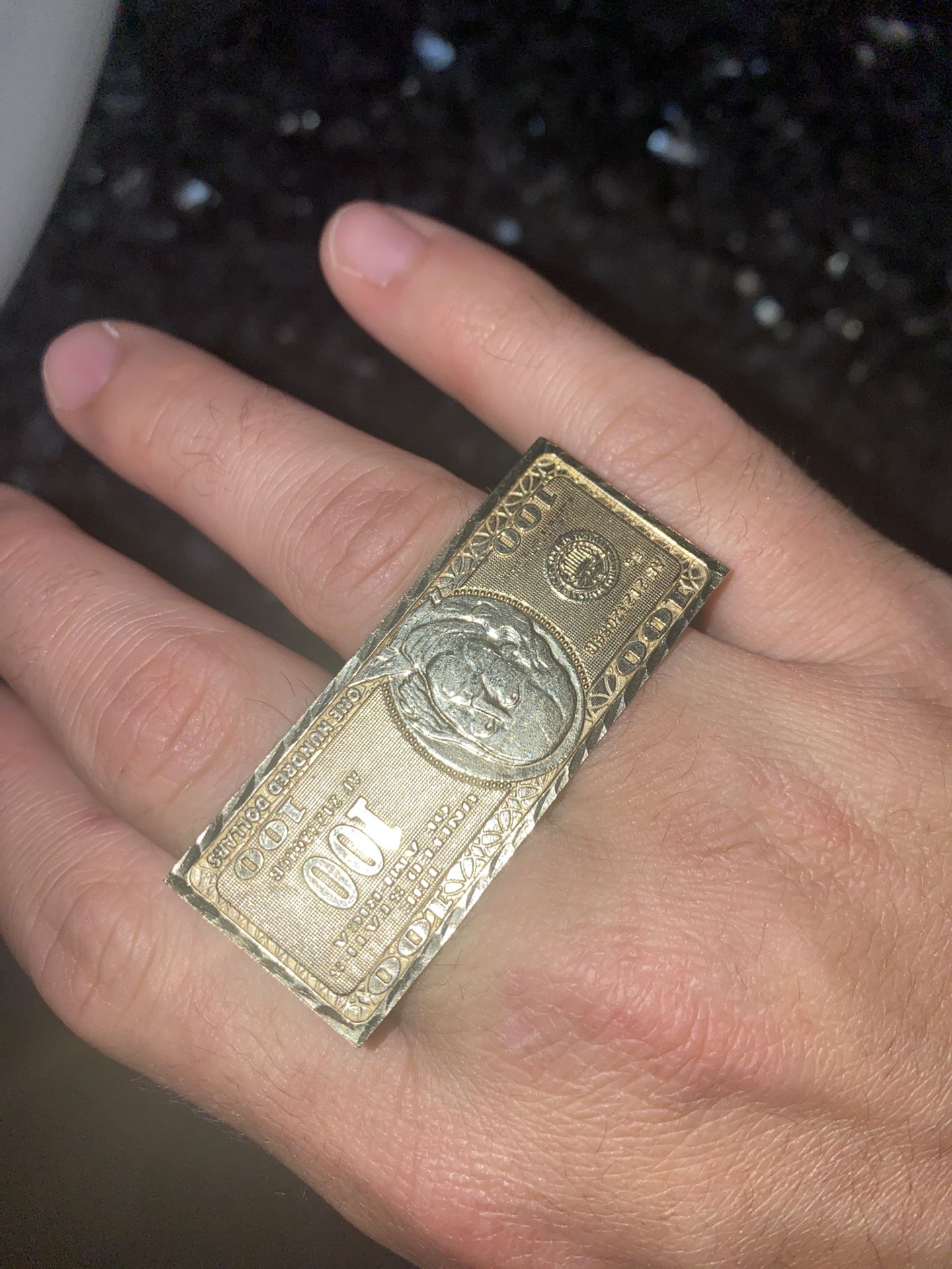 Large 100 Dollar Bill Double Ring