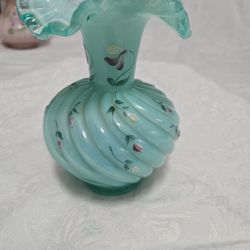 Fenton Turquoise Wave Crest Swirl Vase
