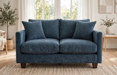Blue Fabric 2-Seater Loveseat Sofa