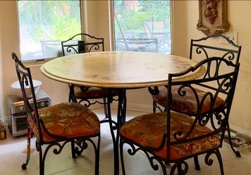 Custom Oak Painted Wrought Iron Dining Set.