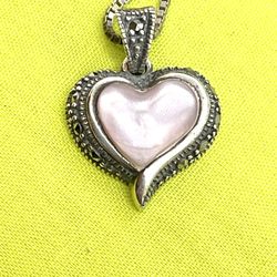 Vintage Sterling Marcasite Heart Necklace 